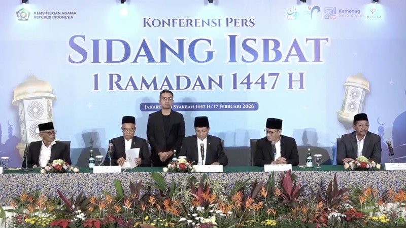 Menteri Agama RI, Nasaruddin Umar saat menyampaikan konferensi pers terkait penentuan 1 Ramadan 1447 Hijriah, hari ini, Selasa (17/2/2026). (Tangkapan Layar Youtube/Kemenag RI)