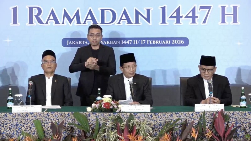 Menteri Agama RI, Nasaruddin Umar saat menyampaikan konferensi pers terkait penentuan 1 Ramadan 1447 Hijriah, hari ini, Selasa (17/2/2026). (Tangkapan Layar Youtube/Kemenag RI)