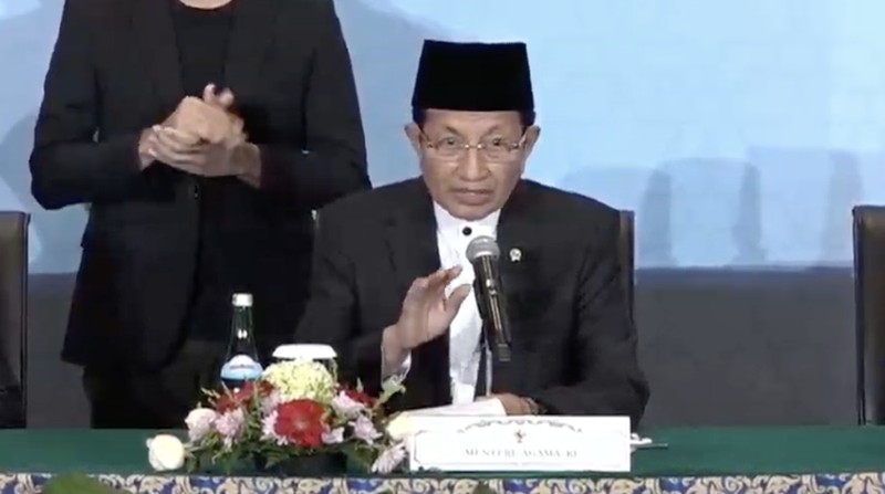 Menteri Agama RI, Nasaruddin Umar saat menyampaikan konferensi pers terkait penentuan 1 Ramadan 1447 Hijriah, hari ini, Selasa (17/2/2026). (Tangkapan Layar Youtube/Kemenag RI)