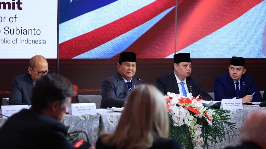 Presiden Republik Indonesia Prabowo Subianto menghadiri Forum Bisnis dengan US Chamber of Commerce dalam kunjungannya ke Washington D.C., Amerika Serikat (AS), Rabu (18/2/2026) waktu setempat. (Dok. Tim Media Presiden Prabowo Subianto)