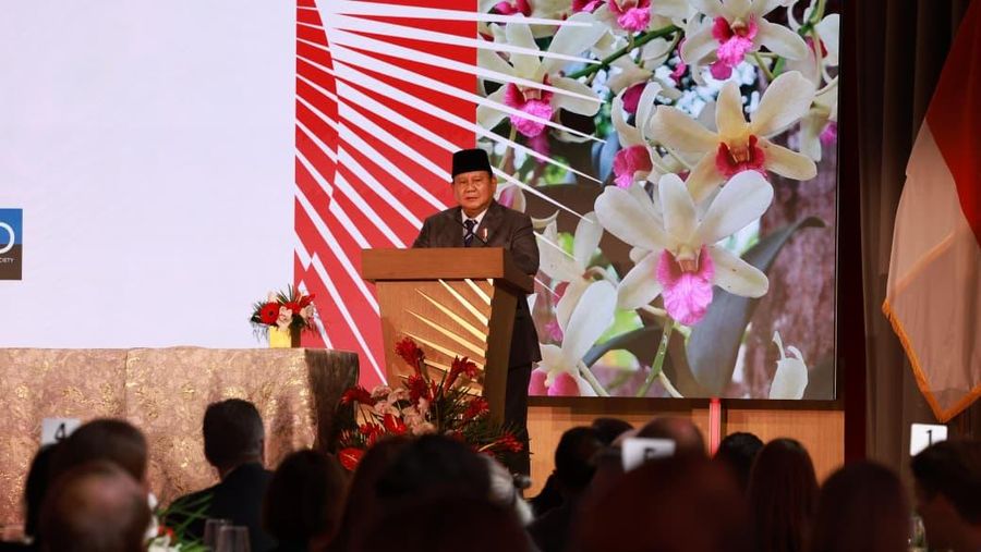 Presiden Republik Indonesia Prabowo Subianto menghadiri Forum Bisnis dengan US Chamber of Commerce dalam kunjungannya ke Washington D.C., Amerika Serikat (AS), Rabu (18/2/2026) waktu setempat. (Dok. Tim Media Presiden Prabowo Subianto)