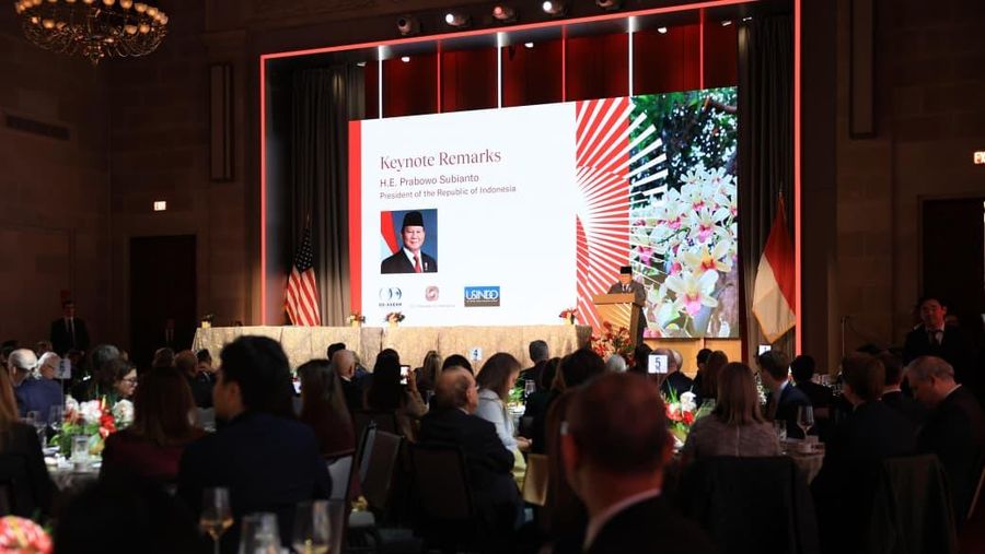 Presiden Republik Indonesia Prabowo Subianto menghadiri Forum Bisnis dengan US Chamber of Commerce dalam kunjungannya ke Washington D.C., Amerika Serikat (AS), Rabu (18/2/2026) waktu setempat. (Dok. Tim Media Presiden Prabowo Subianto)