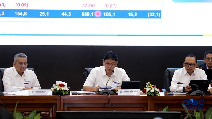 Menteri Keuangan (Menkeu), Purbaya Yudhi Sadewa saat menyampaikan pemaparan dalam konferensi pers APBN KiTa Edisi Februari 2026 di kantor pusat Kementerian Keuangan, Jakarta Pusat, Senin (23/2/2026). (CNBC Indonesia/Muhammad Sabki)