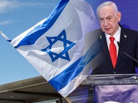 Foto kolase bendera Israel dan Perdana Menteri Israel Benjamin Netanyahu. (CNBC Indonesia)