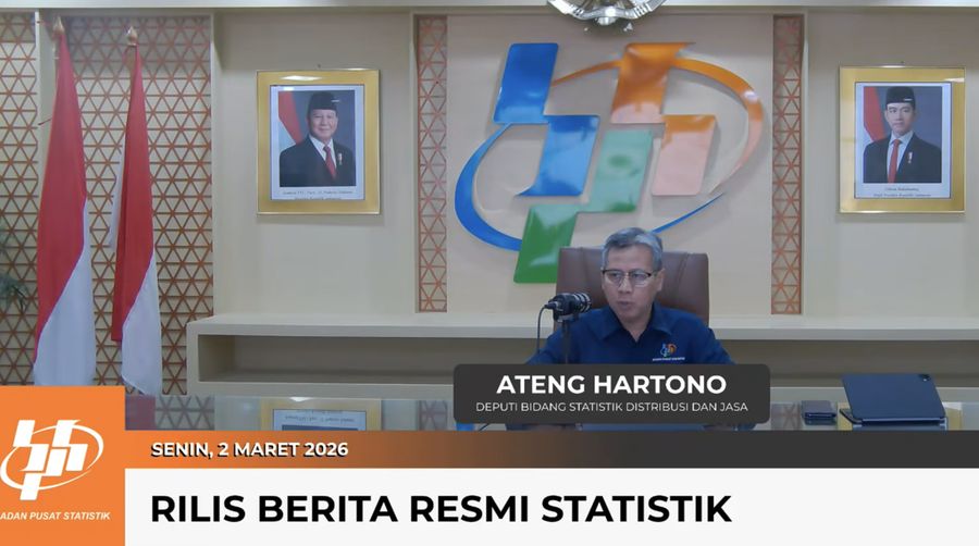 Deputi Bidang Statistik Distribusi dan Jasa BPS Ateng Hartono dalam rilis bps, Senin (2//3/2026). (Tangkapan layar BPS)