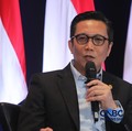 Pjs Direktur Utama BEI, Jeffrey Hendrik menyampaikan pemaparan dalam acara Market Outlook 2026 di Bursa Efek Indonesia, Jakarta, Selasa (3/3/2026). (CNBC Indonesia/Faisal Rahman)