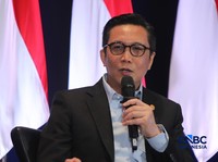 Pjs Direktur Utama BEI, Jeffrey Hendrik menyampaikan pemaparan dalam acara Market Outlook 2026 di Bursa Efek Indonesia, Jakarta, Selasa (3/3/2026). (CNBC Indonesia/Faisal Rahman)