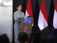Pjs Ketua Dewan Komisioner OJK, Friderica Widyasari Dewi menyampaikan sambutan dalam acara Market Outlook 2026 di Bursa Efek Indonesia, Jakarta, Selasa (3/3/2026). (CNBC Indonesia/Faisal Rahman)