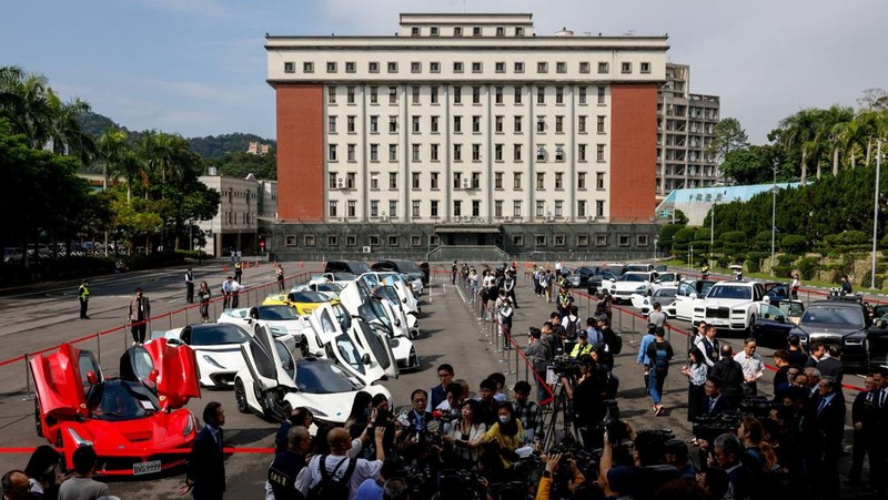Luxury cars are on display, as Taiwan auctions off luxury cars linked to the Cambodian scam centre Prince Group, in Taipei, Taiwan, March 2, 2026. REUTERS/Ann Wang