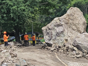 Batu Raksasa Longsor Tutup Akses Jalan Trenggalek-Ponorogo