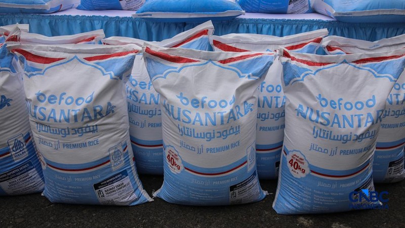Pelepasan ekspor Beras Befood Nusantara untuk kebutuhan jemaah haji Indonesia di Gudang BULOG Kanwil DKI Jakarta & Banten, Kelapa Gading, Jakarta Utara, Rabu (4/6/2026). (CNBC Indonesia/Faisal Rahman)