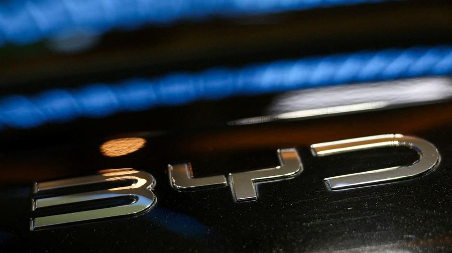 FILE PHOTO: Chinese auto manufacturer BYD's logo is seen on its electric vehicle BYD Sealion 7 during Indonesia International Motor Show 2026, in Jakarta, Indonesia, February 9, 2026. REUTERS/Willy Kurniawan/File Photo