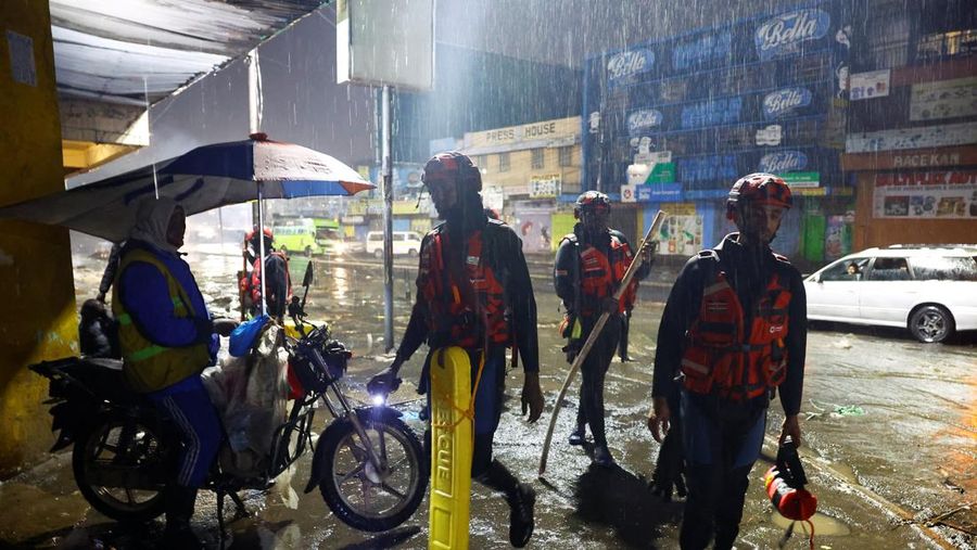 Dampak curah hujan lebat di daerah Grogan, Nairobi, Kenya, Sabtu (7/3/2026). (REUTERS/Thomas Mukoya)