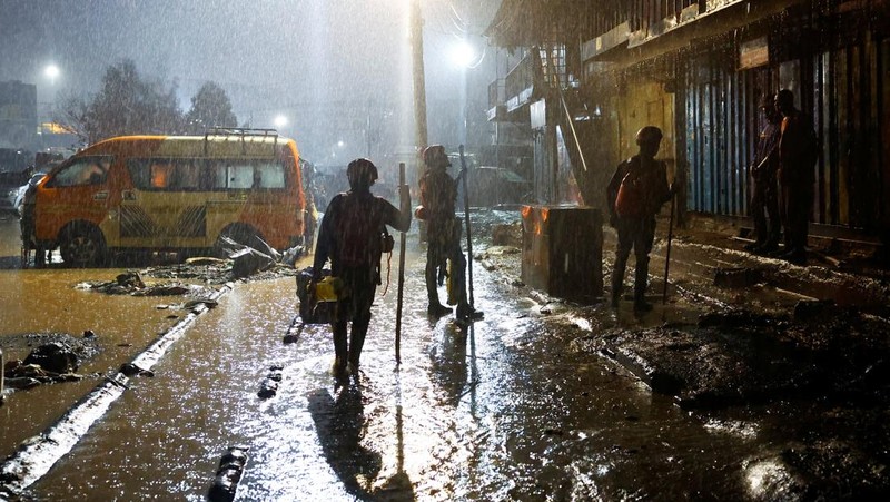 Dampak curah hujan lebat di daerah Grogan, Nairobi, Kenya, Sabtu (7/3/2026). (REUTERS/Thomas Mukoya)