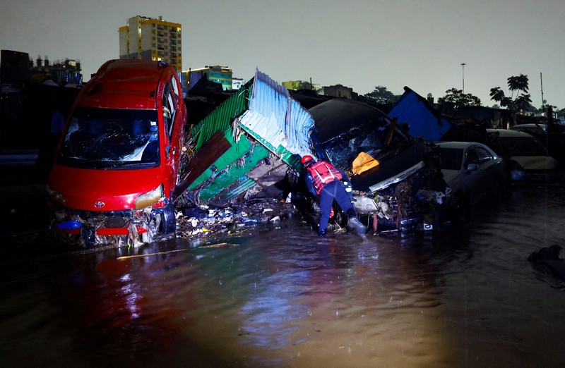 Dampak curah hujan lebat di daerah Grogan, Nairobi, Kenya, Sabtu (7/3/2026). (REUTERS/Thomas Mukoya)