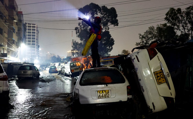 Dampak curah hujan lebat di daerah Grogan, Nairobi, Kenya, Sabtu (7/3/2026). (REUTERS/Thomas Mukoya)