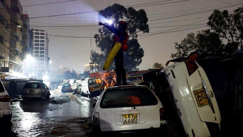 Dampak curah hujan lebat di daerah Grogan, Nairobi, Kenya, Sabtu (7/3/2026). (REUTERS/Thomas Mukoya)