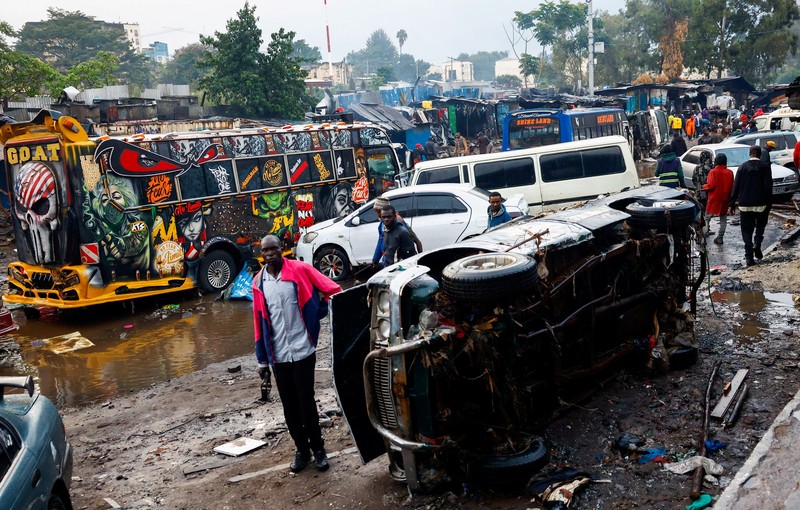 Dampak curah hujan lebat di daerah Grogan, Nairobi, Kenya, Sabtu (7/3/2026). (REUTERS/Thomas Mukoya)