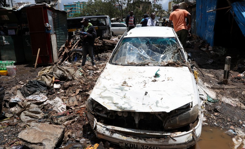 Kondisi pasca banjir bandang akbiat hujan lebat di daerah Grogan, Nairobi, Kenya, Sabtu (7/3/2026).(REUTERS/Monicah Mwangi)