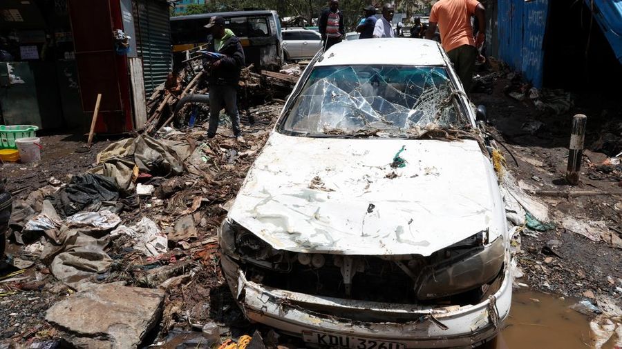 Kondisi pasca banjir bandang akbiat hujan lebat di daerah Grogan, Nairobi, Kenya, Sabtu (7/3/2026).(REUTERS/Monicah Mwangi)