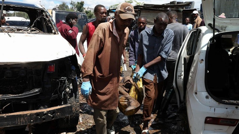 Kondisi pasca banjir bandang akbiat hujan lebat di daerah Grogan, Nairobi, Kenya, Sabtu (7/3/2026).(REUTERS/Monicah Mwangi)