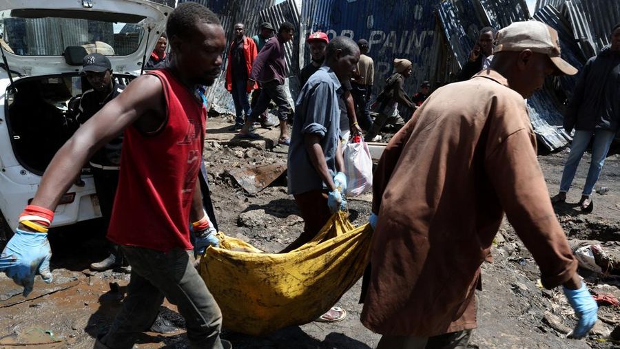 Kondisi pasca banjir bandang akbiat hujan lebat di daerah Grogan, Nairobi, Kenya, Sabtu (7/3/2026).(REUTERS/Monicah Mwangi)