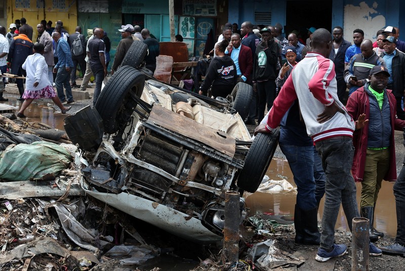 Kondisi pasca banjir bandang akbiat hujan lebat di daerah Grogan, Nairobi, Kenya, Sabtu (7/3/2026).(REUTERS/Monicah Mwangi)