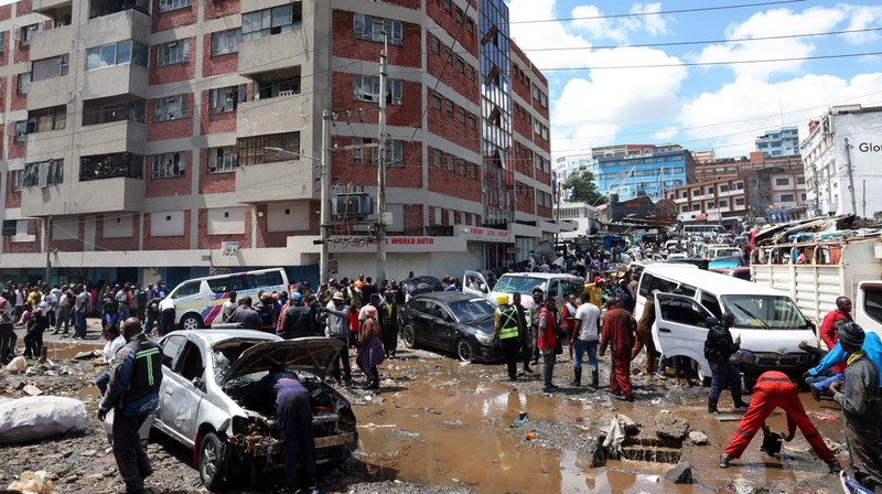 Kondisi pasca banjir bandang akbiat hujan lebat di daerah Grogan, Nairobi, Kenya, Sabtu (7/3/2026).(REUTERS/Monicah Mwangi)