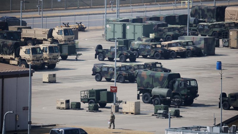 Sistem pertahanan rudal Patriot AS di pangkalan militer AS di Pyeongtaek, Korea Selatan, 10 Maret 2026. (REUTERS/Kim Hong-Ji)
