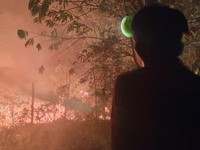 Tim dari BPBD Kabupaten Nunukan berjibaku memadamkan api yang membakar lahan di Desa Binusa, Kecamatan Nunukan pada Rabu (9/3/2026). (Dok. BPBD Kabupaten Nunukan)