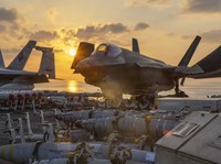 An F-35C Lightning II, attached to Marine Fighter Attack Squadron (VMFA) 314, is staged for flight operations on the flight deck of Nimitz-class aircraft carrier USS Abraham Lincoln (CVN 72) in support of Operation Epic Fury, Mar. 3, 2026. (U.S. Navy
