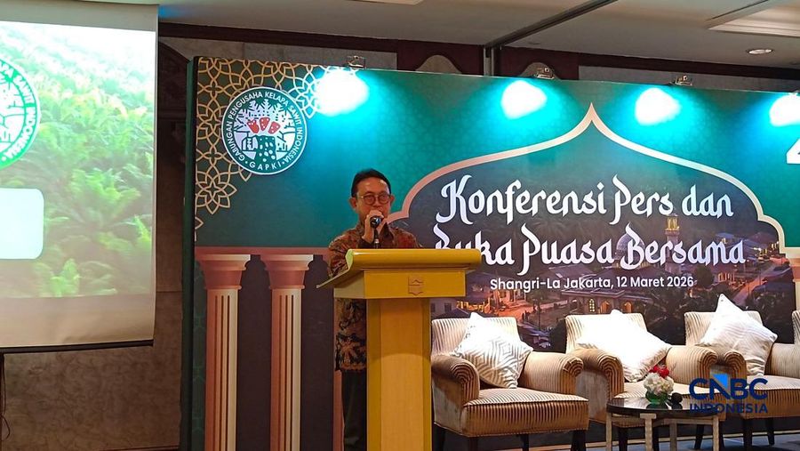 Konferensi Pers dan Buka Puasa Bersama Gabungan Pengusaha Kelapa Sawit Indonesia (Gapki) di Jakarta, Kamis (12/3/2026). (CNBC Indonesia/Martyasari Rizky)