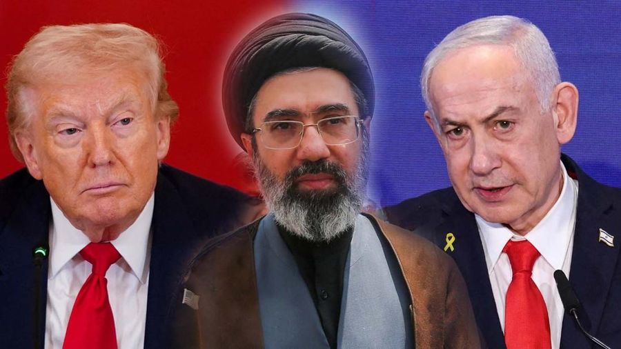 Foto kolase Presiden AS, Donald Trump, Pemimpin Tertinggi Iran yang baru, Ayatollah Mojtaba Khamenei, dan Perdana Menteri Israel, Benjamin Netanyahu. (Reuters)