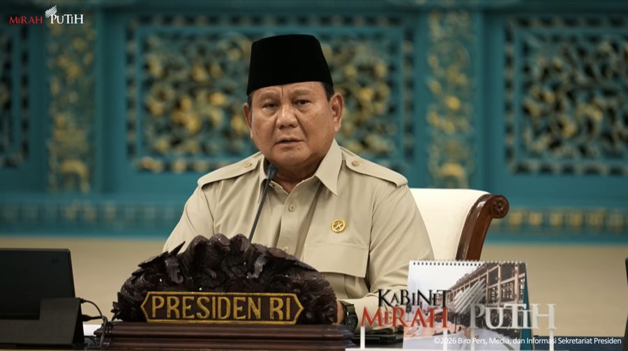 Presiden Prabowo Subianto saat memimpin Sidang Kabinet Paripurna, Istana Negara, Jakarta, Jumat (13/3/2026). (Tangkapan Layar Youtube/Sekretariat Presiden)