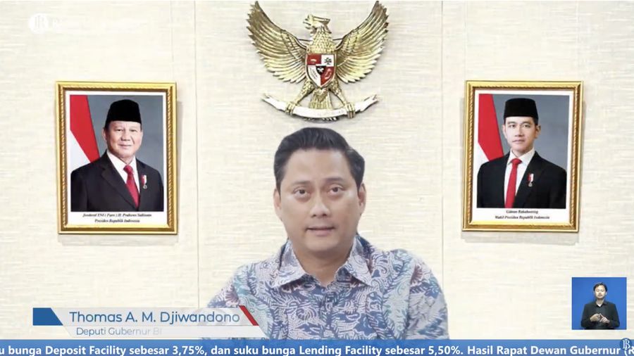 Deputi Gubernur Bank Indonesia, Thomas A.M. Djiwandono saat menyampaikan pemaparan dalam Konferensi pers Hasil Rapat Dewan Gubernur (RDG) bulan Maret 2026. (Tangkapan Layar Youtube/Bank Indonesia)
