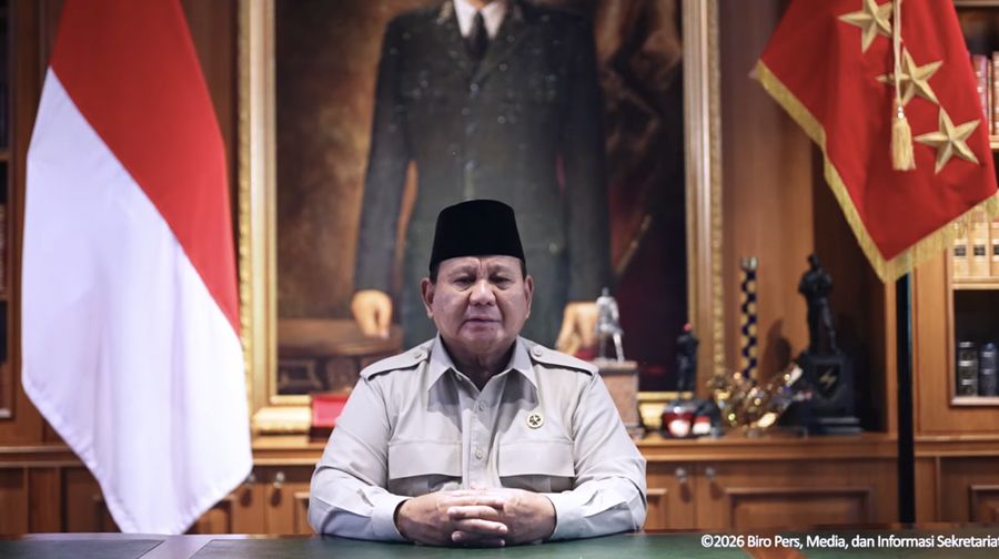 Presiden RI Prabowo Subianto mengucapkan selamat Idulfitri kepada Selamat Hari Raya Idulfitri 1447 Hijriah kepada umat Islam di Indonesia.(Tangkapan layar Youtube Sekretariat Presiden)