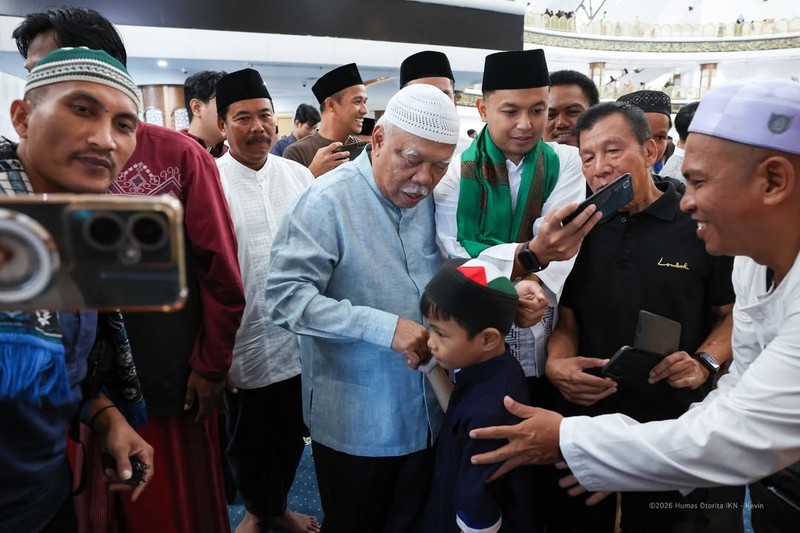 Masjid Negara di Ibu Kota Nusantara (IKN) untuk pertama kalinya menyelenggarakan Salat Idulfitri 1447 Hijriah pada 1 Syawal yang jatuh pada Sabtu (21/3/2026). (Dok. Humas Otorita Ibu Kota Nusantara)