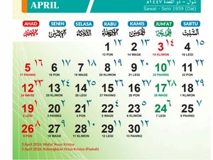 Kalender April 2026 Lengkap: Tanggal Merah, Libur Nasional-Cuti, dan Hari Besar