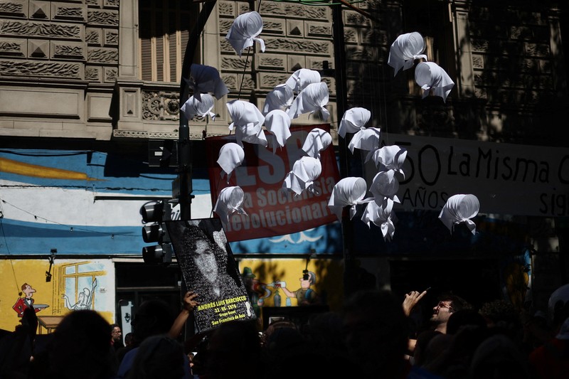 A drone view shows people participating in a demonstration to mark the 50th anniversary of the 1976 military coup, at Plaza de Mayo square in Buenos Aires, Argentina March 24, 2026. REUTERS/Agustin Marcarian