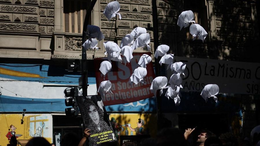 A drone view shows people participating in a demonstration to mark the 50th anniversary of the 1976 military coup, at Plaza de Mayo square in Buenos Aires, Argentina March 24, 2026. REUTERS/Agustin Marcarian