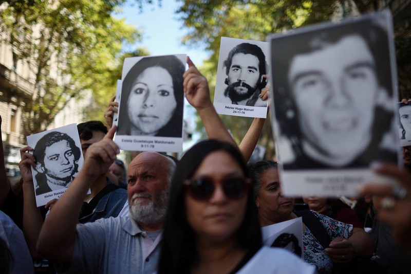 A drone view shows people participating in a demonstration to mark the 50th anniversary of the 1976 military coup, at Plaza de Mayo square in Buenos Aires, Argentina March 24, 2026. REUTERS/Agustin Marcarian