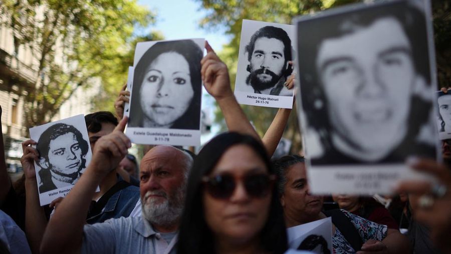 A drone view shows people participating in a demonstration to mark the 50th anniversary of the 1976 military coup, at Plaza de Mayo square in Buenos Aires, Argentina March 24, 2026. REUTERS/Agustin Marcarian