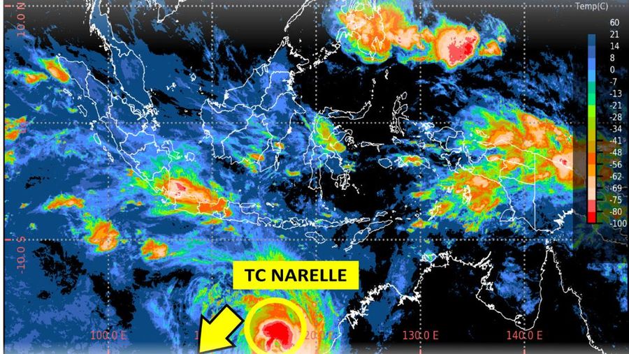 Peringatan dini BMKG potensi perkembangan Siklon Tropis Narelle, per Kamis (26/3/2026), pukul 07.00 WIB. (Dok. BMKG)