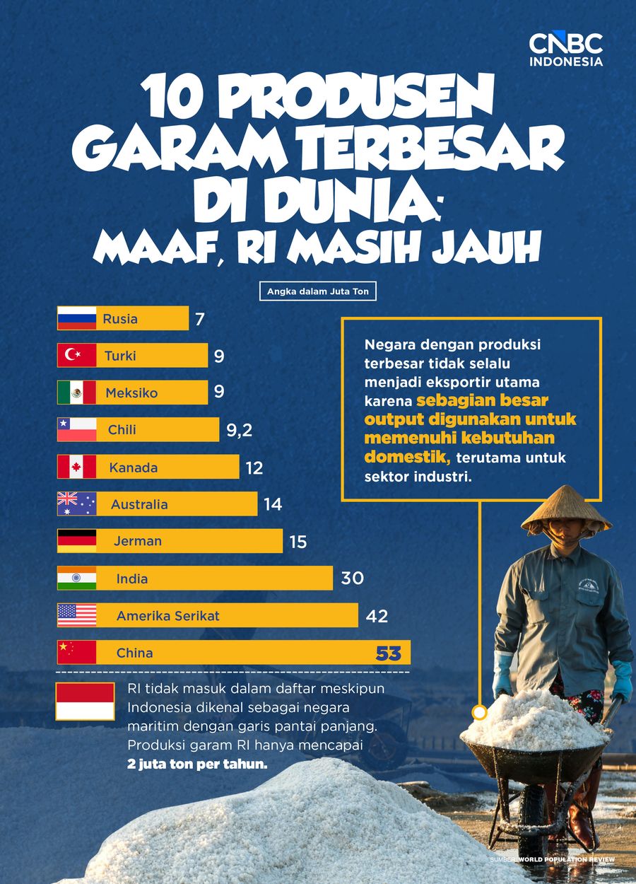 10 Produsen Garam Terbesar di Dunia:
Maaf, RI Masih Jauh