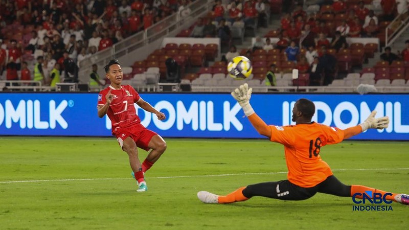 Timnas Indonesia meraih kemenangan 4-0 atas Saint Kitts & Nevis dalam gelaran FIFA Series 2026 di Stadion Utama Gelora Bung Karno (SUGBK), Senayan Jakarta, Jumat (27/3/2026) malam. (CNBC Indonesia/Faisal Rahman)