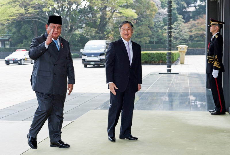 Presiden Prabowo Subianto melakukan kunjungan resmi perdananya ke Jepang. Prabowo menemui Kaisar Naruhito di Imperial Palace, Tokyo, Senin (30/3/2026). (REUTERS/Issei Kato)