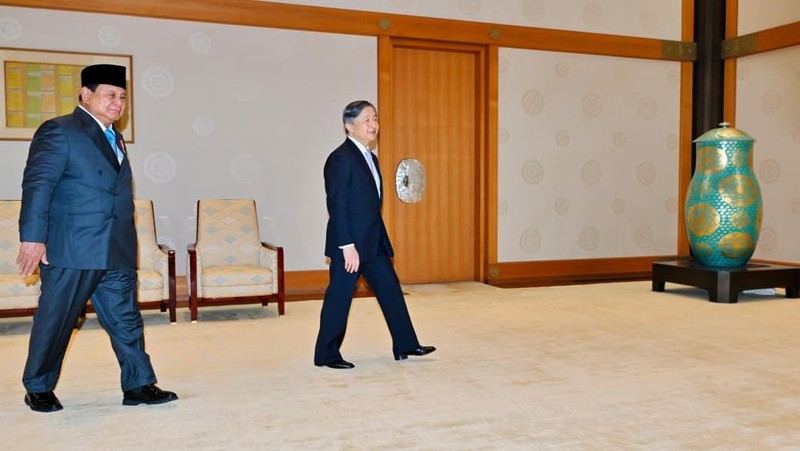 Presiden Republik Indonesia Prabowo Subianto melakukan kunjungan kehormatan kepada Kaisar Jepang Naruhito di Istana Kekaisaran Jepang, Tokyo, pada Senin, 30 Maret 2026. (Laily Rachev - Biro Pers, Media, dan Informasi Sekretariat Presiden)