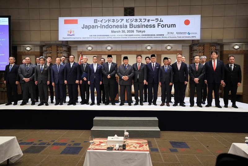 Presiden Republik Indonesia Prabowo Subianto menghadiri Forum Bisnis Indonesia-Jepang yang digelar di Imperial Hotel Tokyo pada Senin, (30/3/2026). (Tangkapan layar @prabowo)