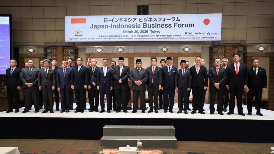 Presiden Republik Indonesia Prabowo Subianto menghadiri Forum Bisnis Indonesia-Jepang yang digelar di Imperial Hotel Tokyo pada Senin, (30/3/2026). (Tangkapan layar @prabowo)