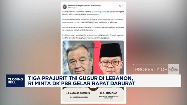 Video: 3 Prajurit TNI Gugur di Lebanon, RI Minta DK PBB Rapat Darurat